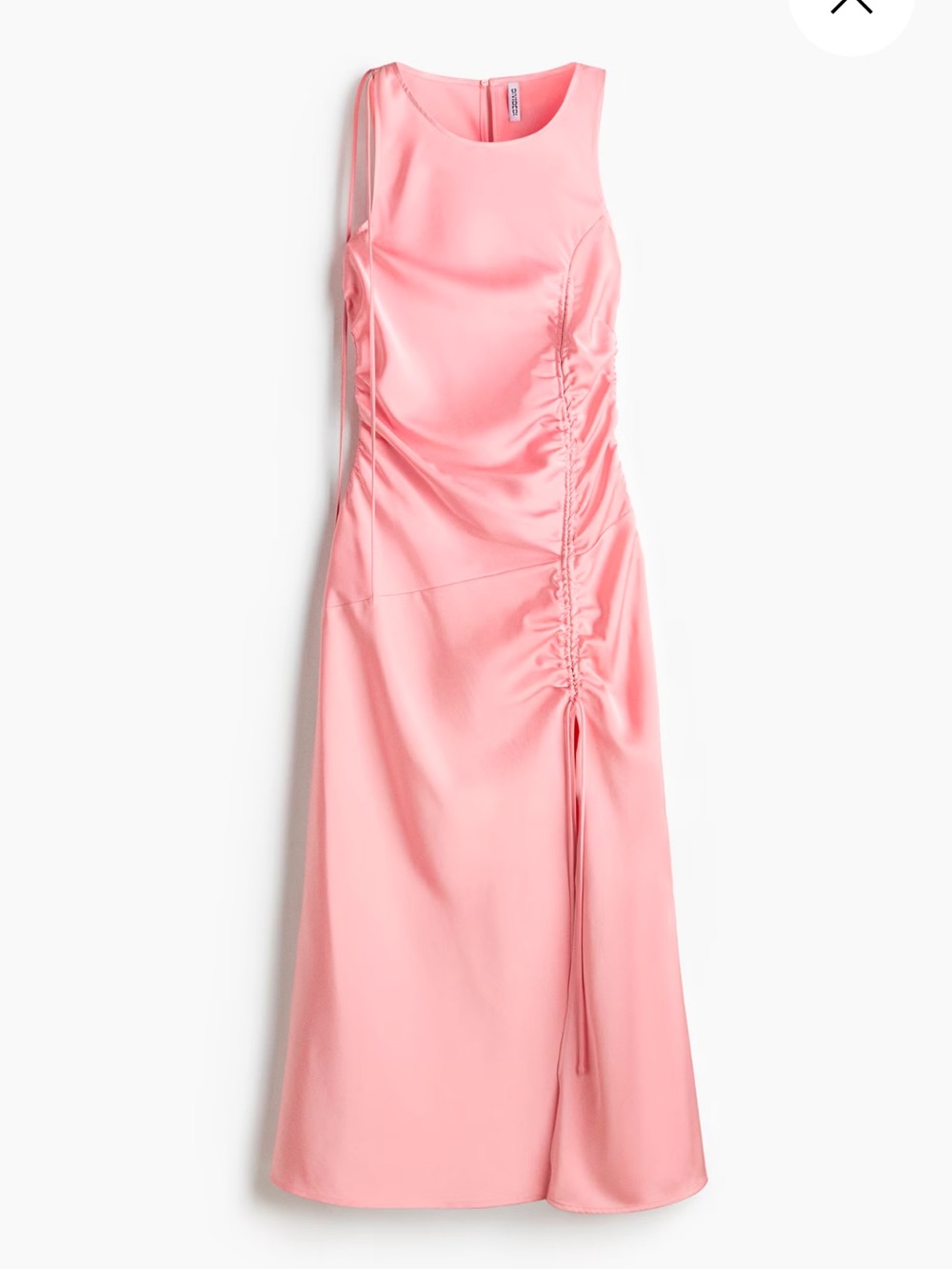 H&M Pink Satin Ruched Midi Dress with Front Slit